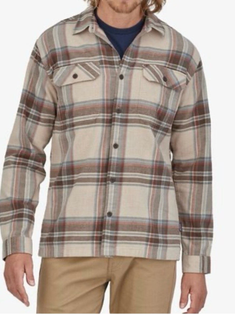 Patagonia Fjord Flannel Shirt Men’s L Nautilus Tan Plaid Organic Cotton Heritage